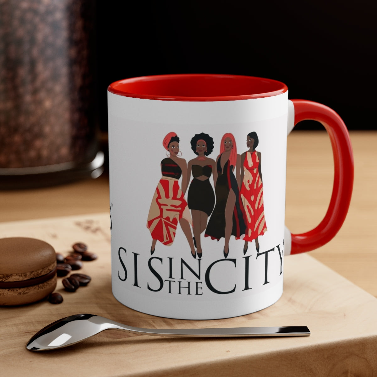 "Sis In The City" Crimson & Cream Accent Coffee Mug, 11oz