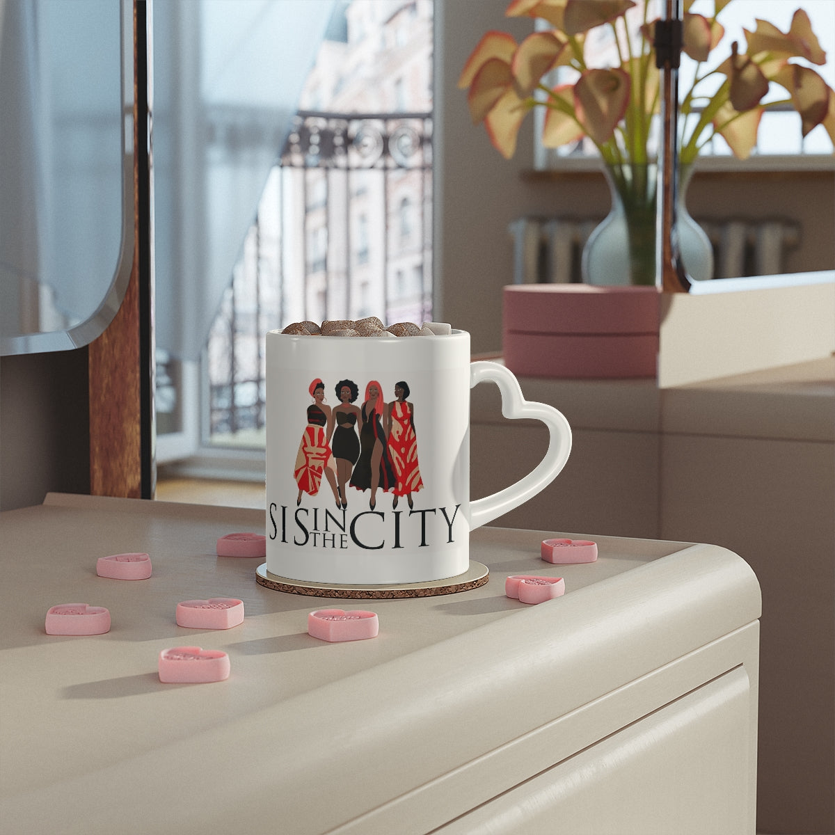 "Sis" Crimson and Cream Heart-Shaped Mug