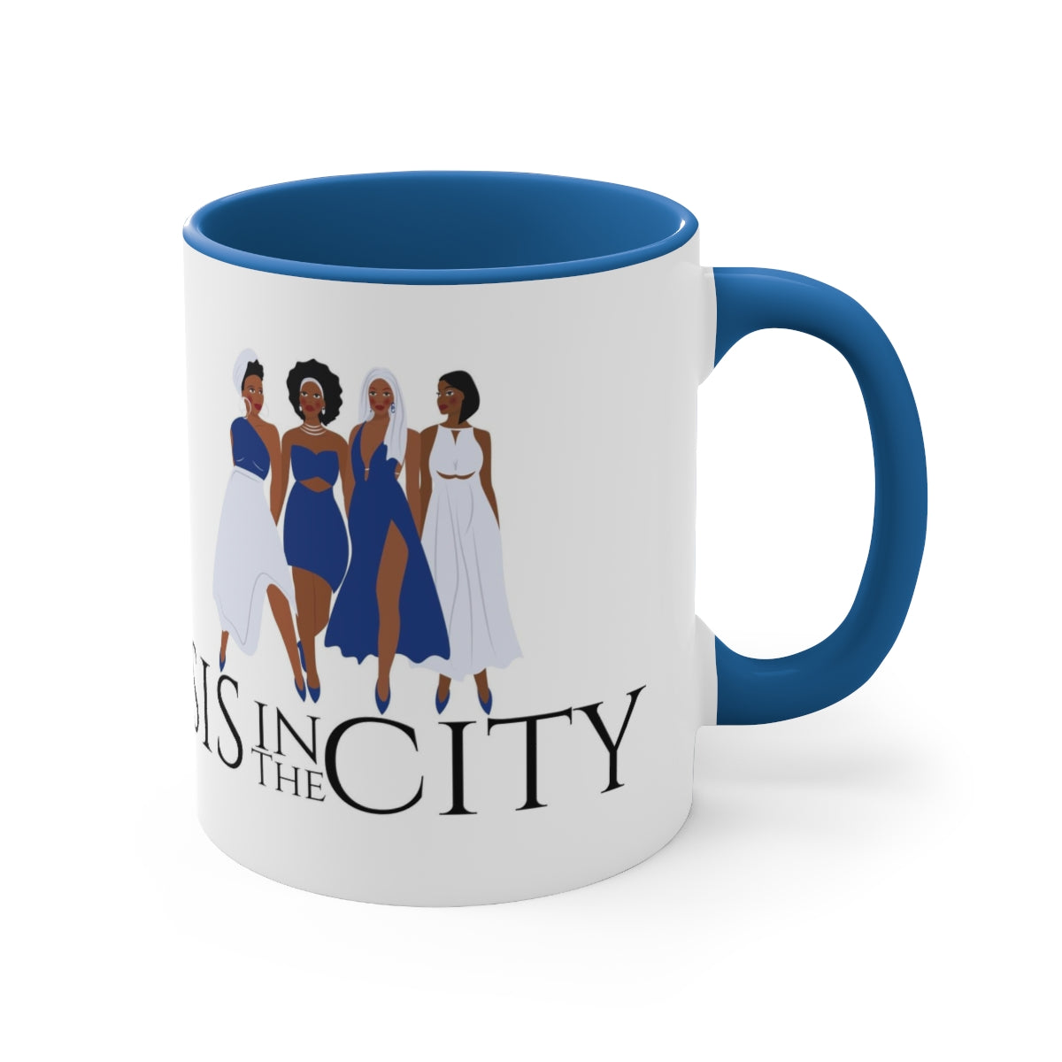 "Sis in the City" Blue & White Accent Coffee Mug, 11oz